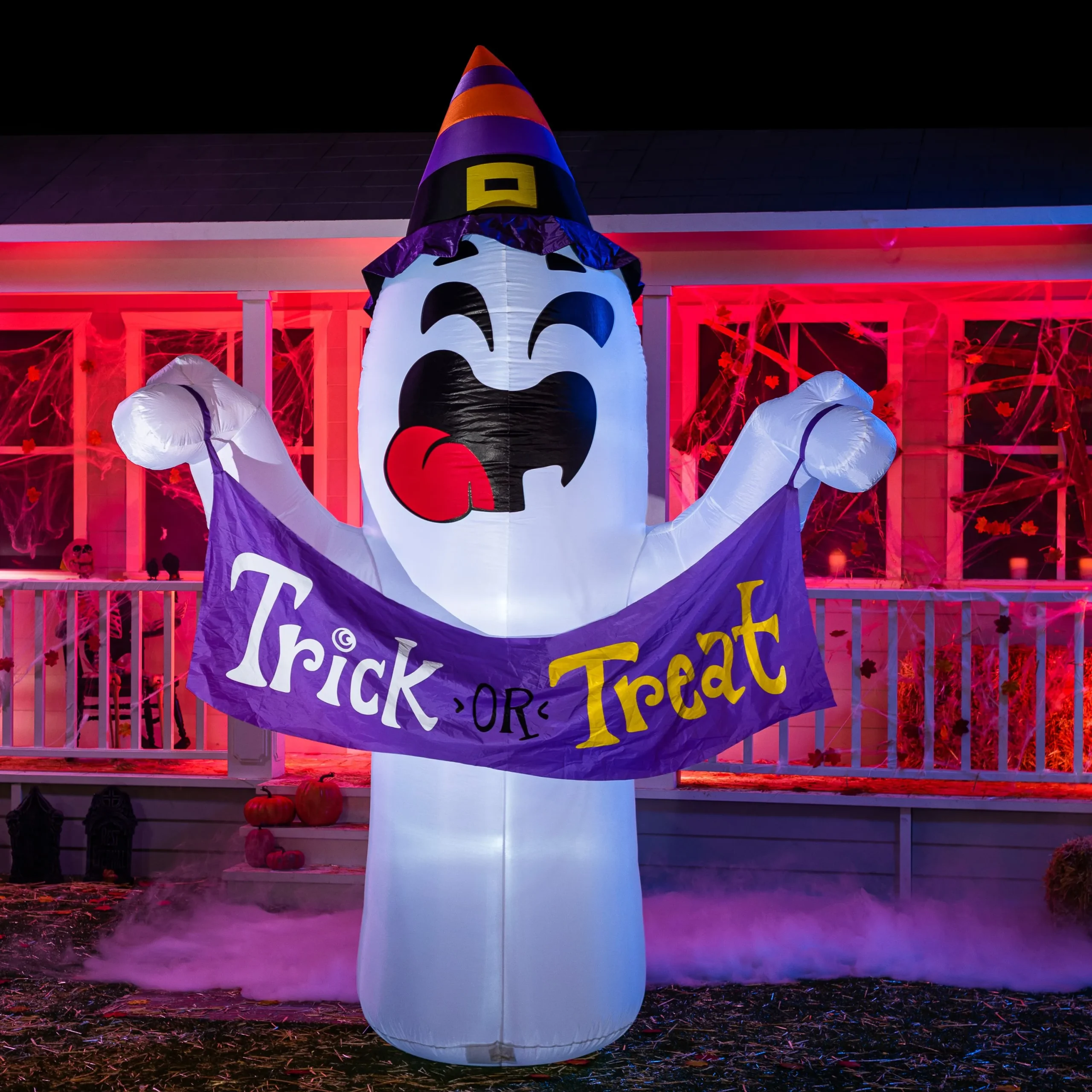 Joiedomi 10ft Halloween Cute Ghost with Trick or Treat Banner and Witch Hat - Halloween Decorations