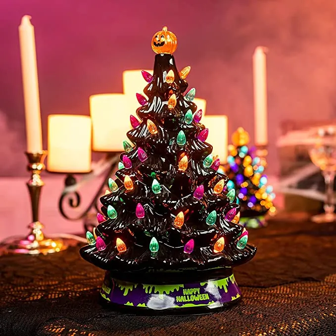 Joiedomi Halloween Pre-Lit Ceramic Tabletop Tree 15in - Halloween Decorations