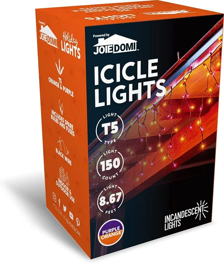 Joiedomi 3Pcs 150 M5 LED Black Wire Icicle Lights (Orange & Purple) - Halloween Decorations 5 Joiedomi 3Pcs 150 M5 LED Black Wire Icicle Lights (Orange & Purple) - Halloween Decorations - Image 5