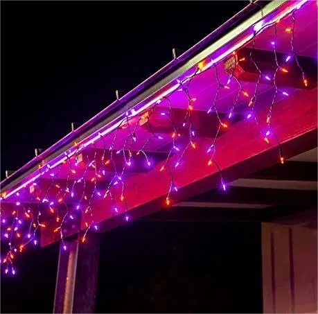 Joiedomi 150 M5 LED Black Wire Icicle Lights (Orange & Purple) - Halloween Decorations