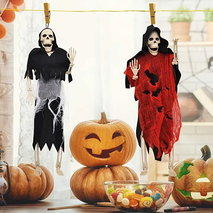 Joyin 2Pcs Poseable Grim Reaper Full Body Skeleton 16in - Halloween Decorations