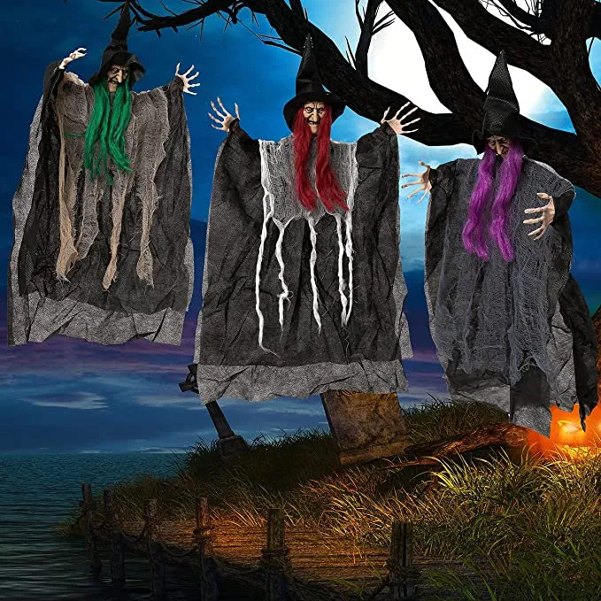 Joyin 3Pcs Hanging Witch with Posable Arms 22in - Halloween Decorations