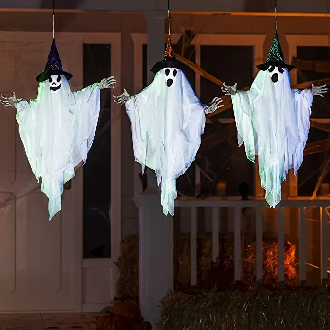 Joyin 3Pcs White Ghost with Colored Hats 24.8in - Halloween Decorations