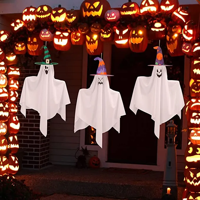 Joyin 3Pcs Hanging Ghost with Witch Hat 27.5in - Halloween Decorations