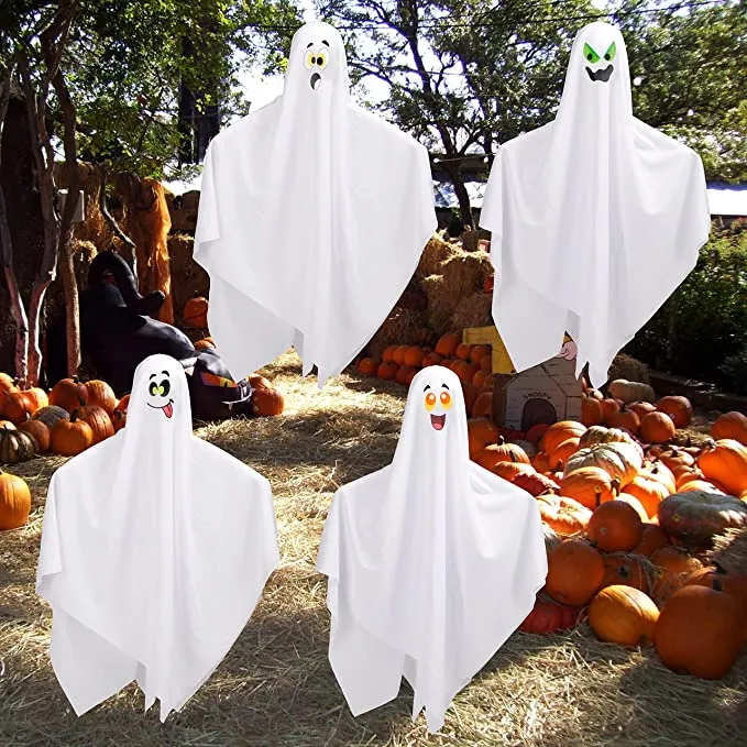 Joyin 4Pcs Hanging Ghosts with Colored Face 27.5in - Halloween Decorations