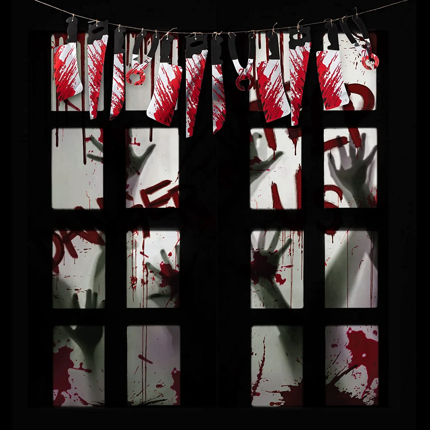 Joyin 2Pcs Zombie Hand Window Covers+Weapon Garland - Halloween Decorations