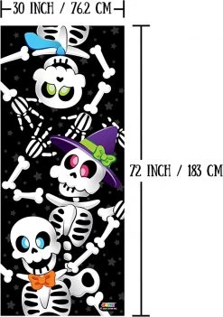 Joyin 3pcs Cute Skeleton Family Door Cover 3D 30in x 72in - Halloween Decorations -Spooky Home Decor 3 Piece 3d Design Cute Skeleton Door Cover 1