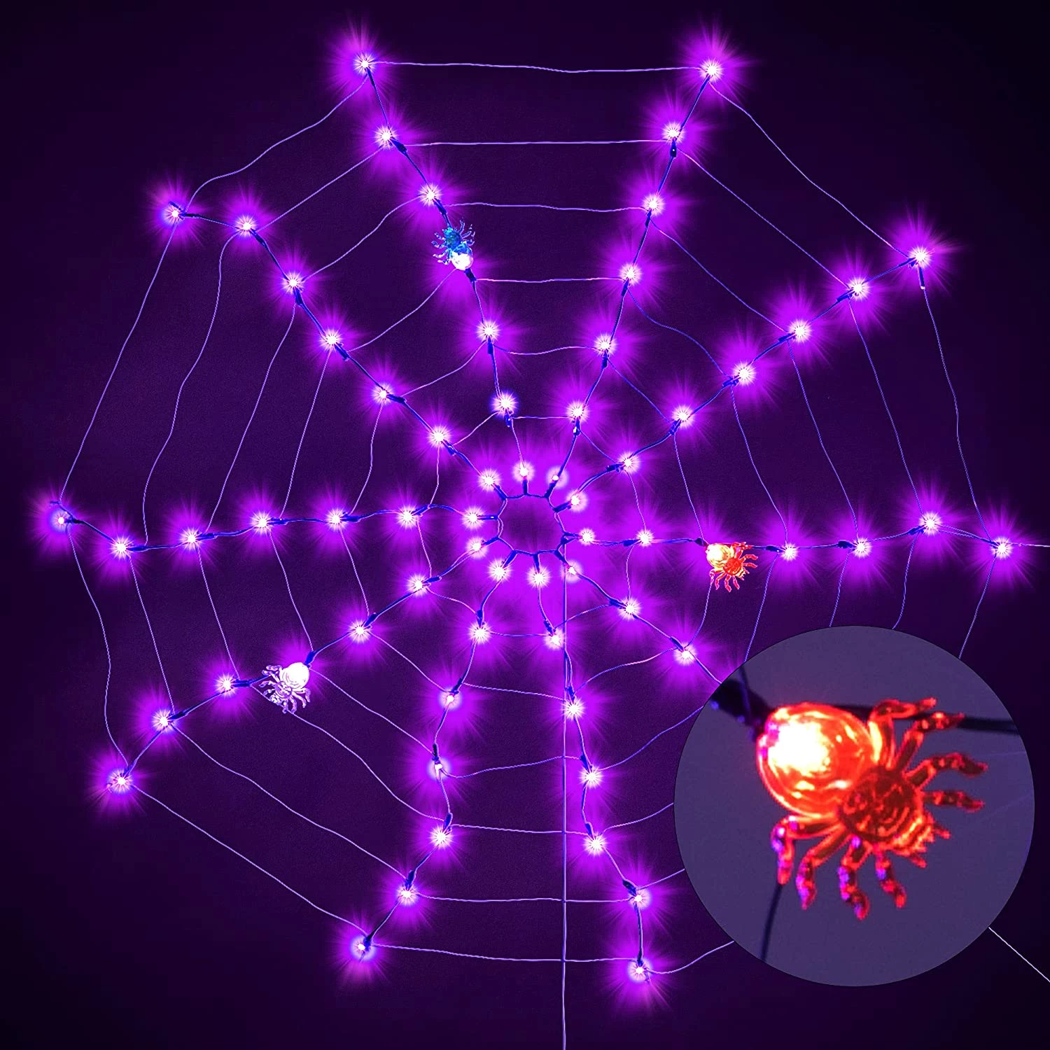 Joiedomi Spider Web Lights with 3 Lighted Spiders (Purple) - Halloween Decorations 1 Joiedomi Spider Web Lights with 3 Lighted Spiders (Purple) - Halloween Decorations
