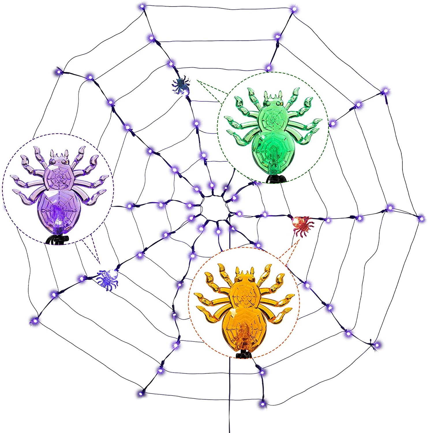 Joiedomi Spider Web Lights with 3 Lighted Spiders (Purple) - Halloween Decorations 2 Joiedomi Spider Web Lights with 3 Lighted Spiders (Purple) - Halloween Decorations - Image 2