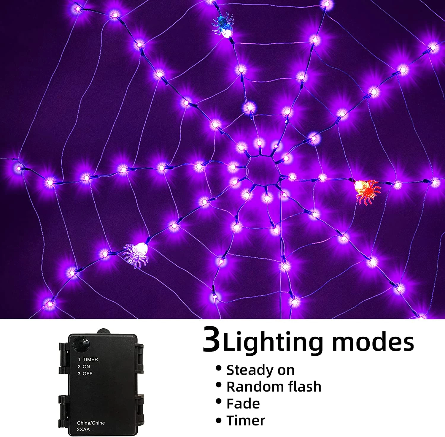 Joiedomi Spider Web Lights with 3 Lighted Spiders (Purple) - Halloween Decorations 4 Joiedomi Spider Web Lights with 3 Lighted Spiders (Purple) - Halloween Decorations - Image 4