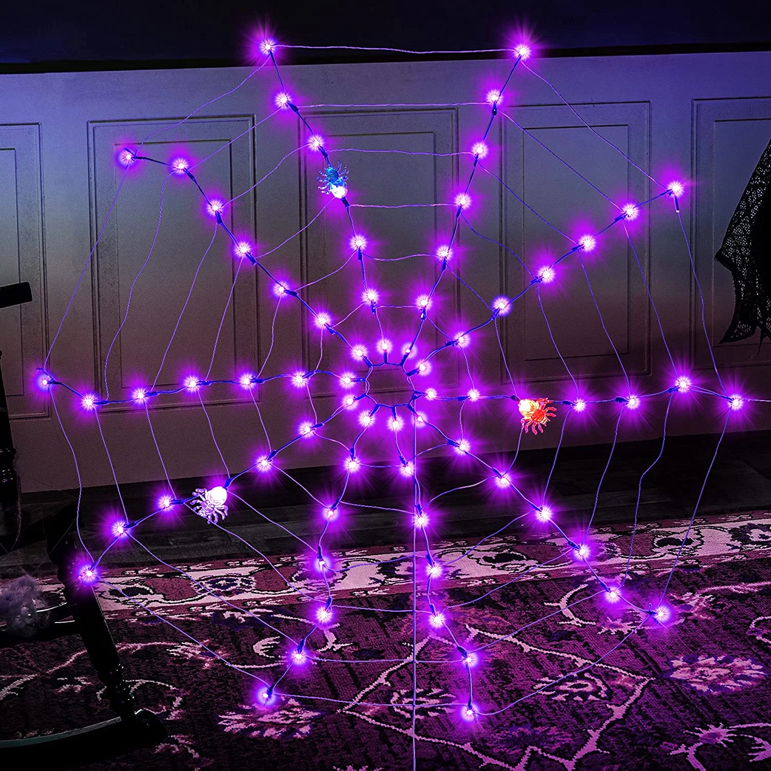 Joiedomi Spider Web Lights with 3 Lighted Spiders (Purple) - Halloween Decorations 6 Joiedomi Spider Web Lights with 3 Lighted Spiders (Purple) - Halloween Decorations - Image 6