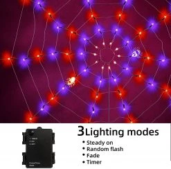 Joiedomi Spider Web Lights with 3 Lighted Spiders (Orange & Purple) - Halloween Decorations -Spooky Home Decor 30759 3