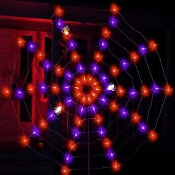 Joiedomi Spider Web Lights with 3 Lighted Spiders (Orange & Purple) - Halloween Decorations -Spooky Home Decor 30759 7