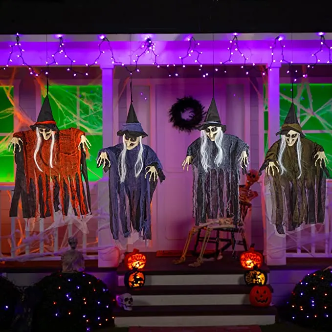 Joyin 4 Pcs Hanging Witches (Purple, Orange, Green, Grey) 24in - Halloween Decorations