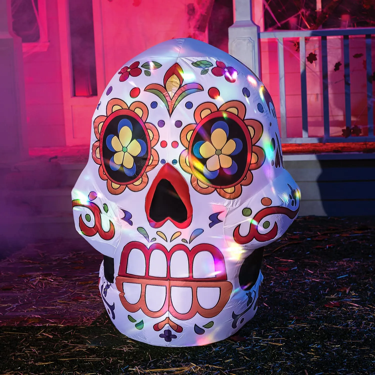 Joiedomi 4ft Kaleidoscope Light Inflatable Skull Decoration - Halloween Decorations