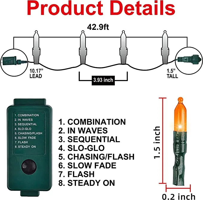 Joiedomi 100-Count Orange LED 8 Modes Green Wire Light Set 42.9ft - Halloween Decorations 6 Joiedomi 100-Count Orange LED 8 Modes Green Wire Light Set 42.9ft - Halloween Decorations - Image 6