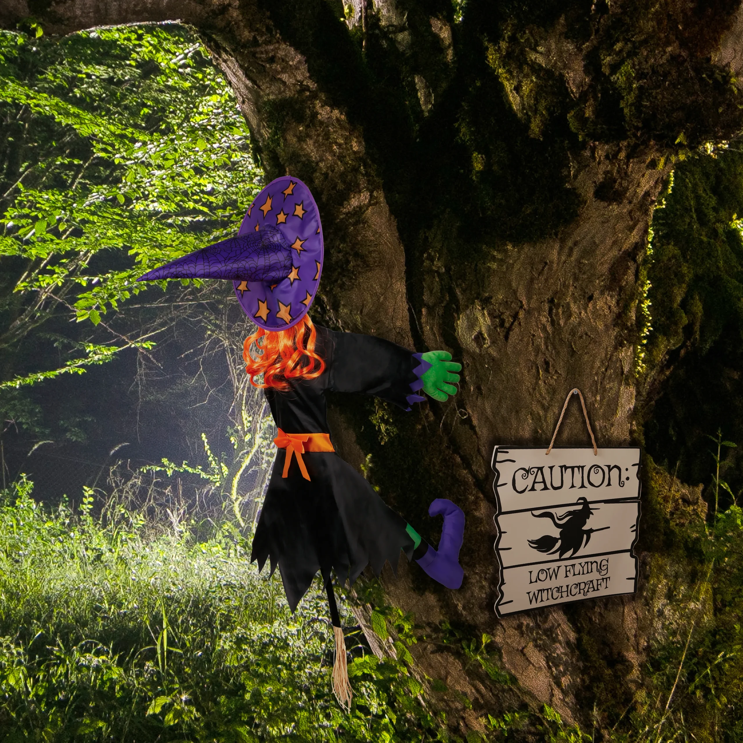 Joyin Crashing Witch Into Tree with Sign 44in - Halloween Decorations