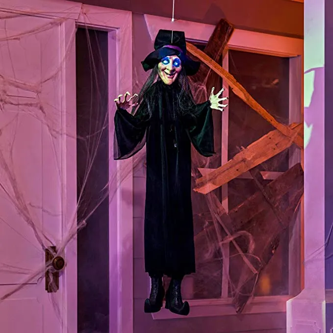 Joyin Hanging Witch with Light-up Eyes and Sound 16in - Halloween Decorations
