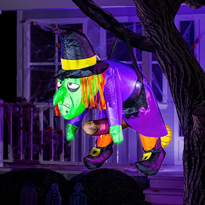 Joiedomi 4ft Halloween Inflatable Witch Hanging on Branch - Halloween Decorations