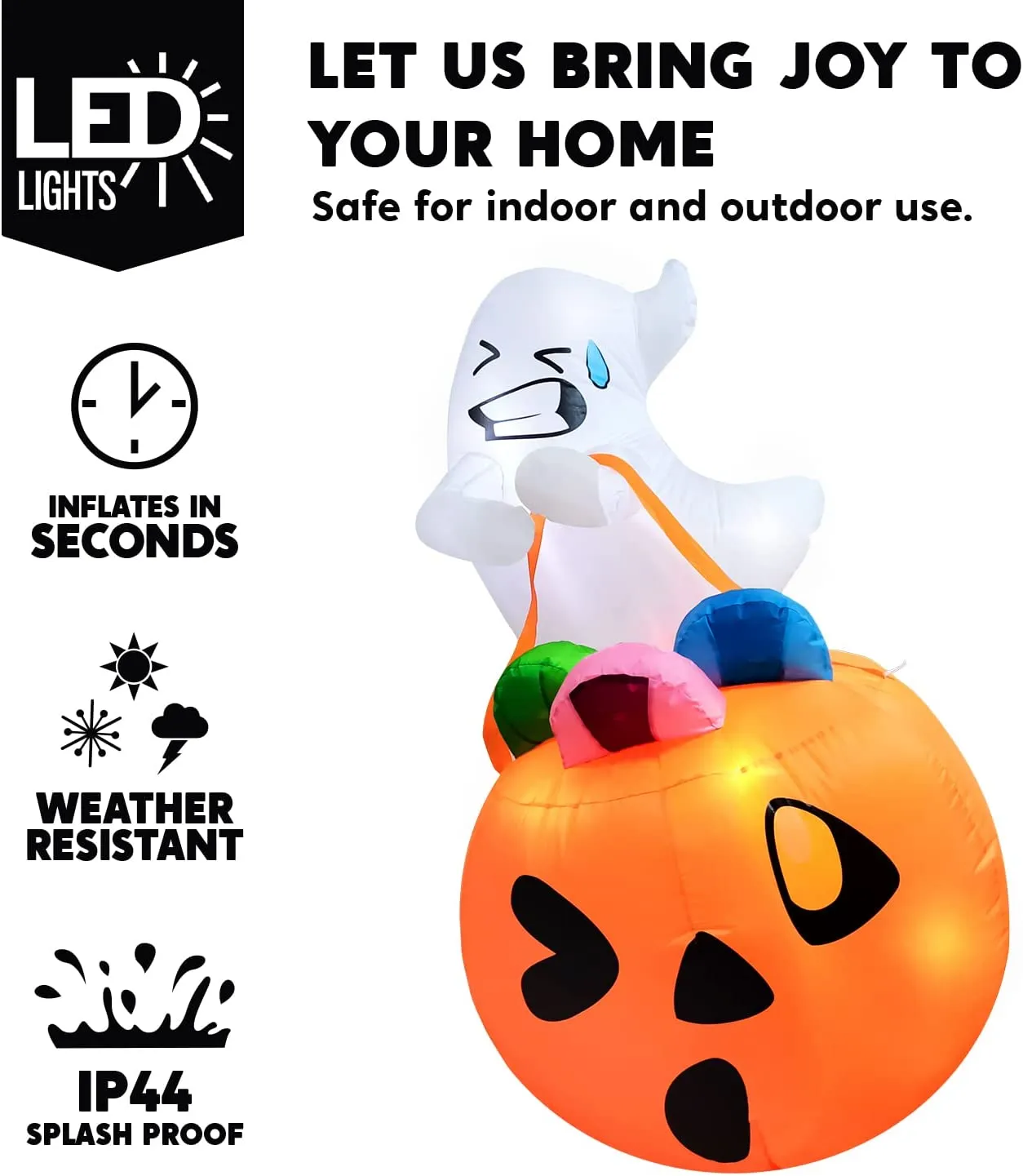 Joiedomi 5ft Inflatable LED Ghost Lift Pumpkin Candy Bag - Halloween Decorations 3 Joiedomi 5ft Inflatable LED Ghost Lift Pumpkin Candy Bag - Halloween Decorations - Image 3
