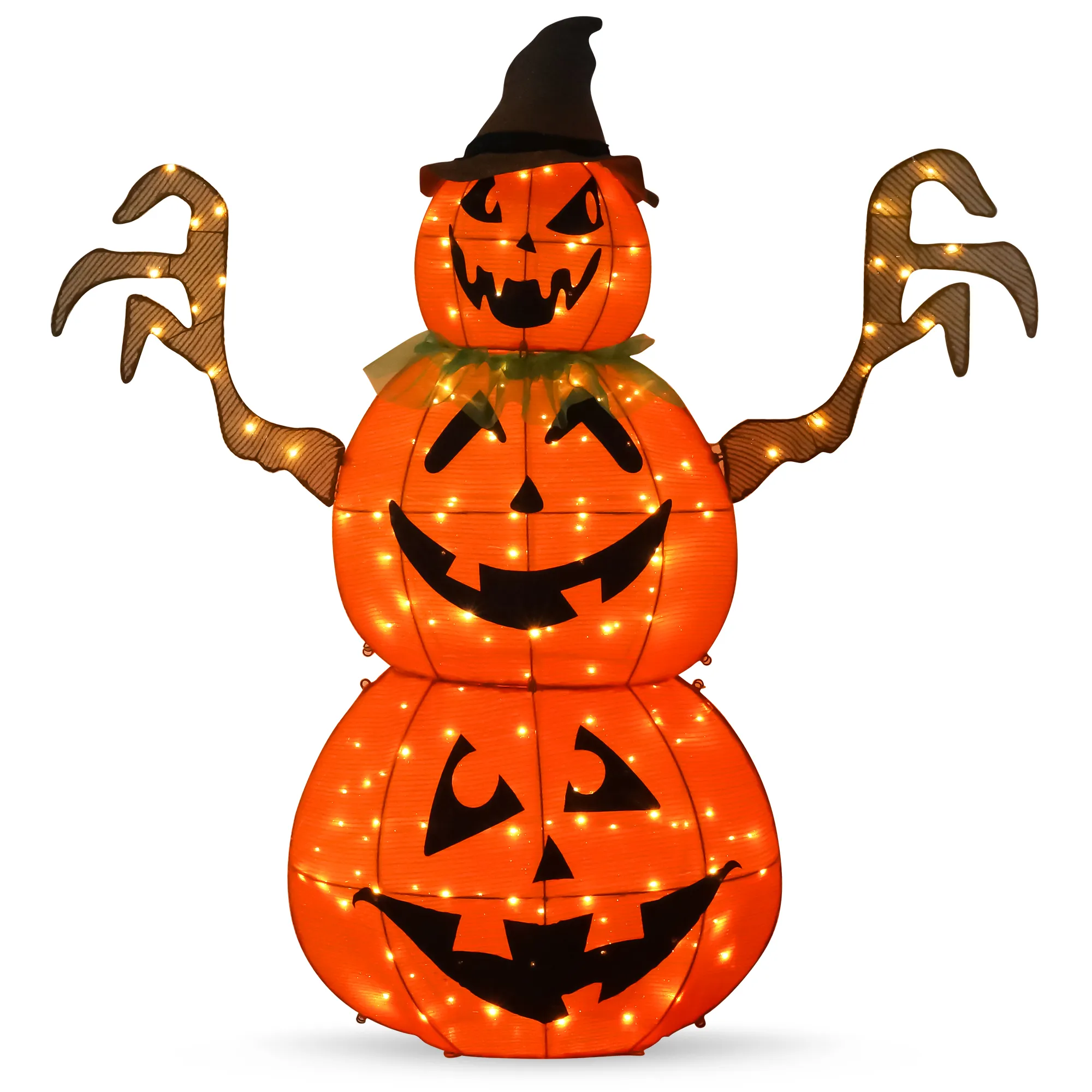Joiedomi LED Yard Lights - Tinsel Stacked Pumpkins (3 Heads) 5ft - Halloween Decorations