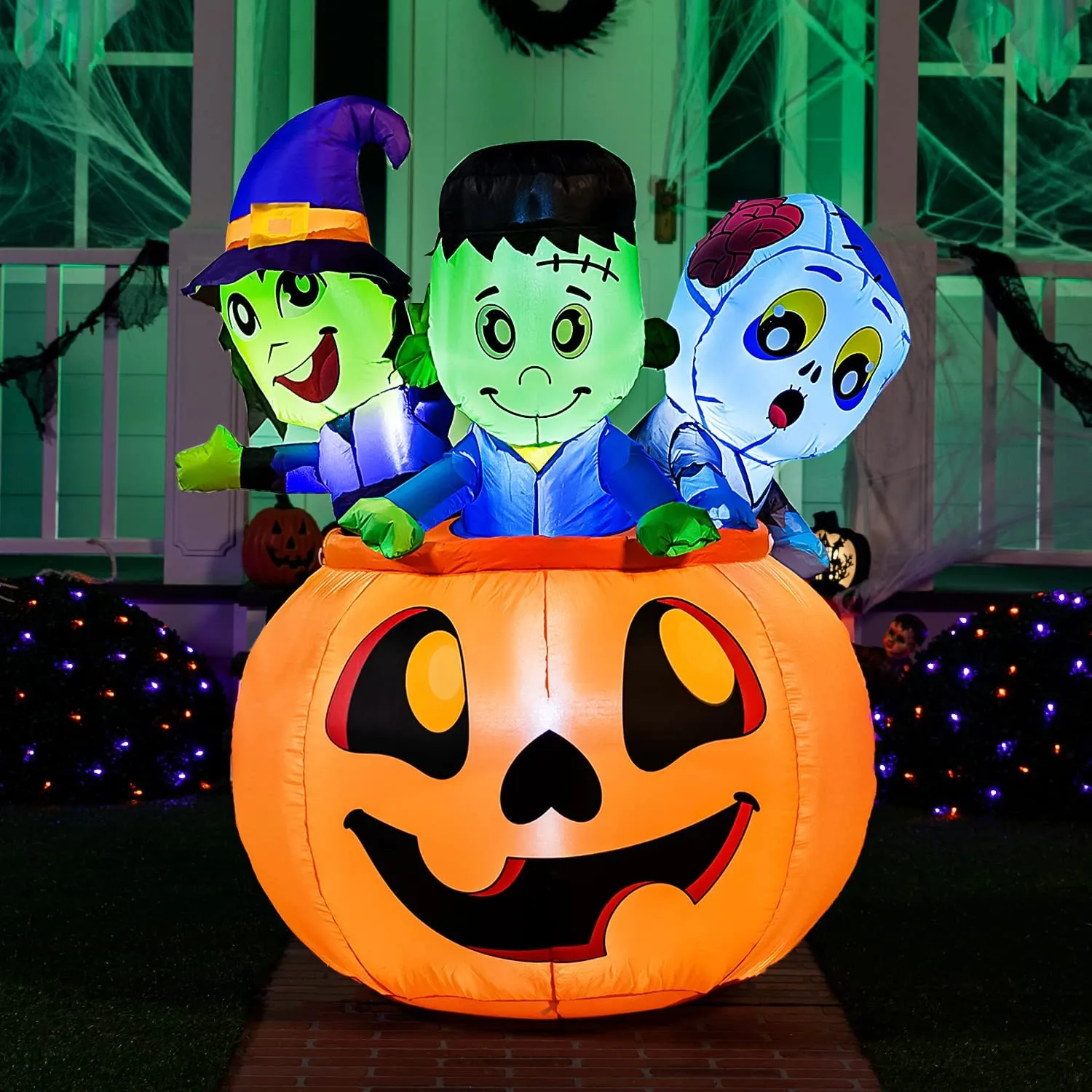 Joiedomi 5ft Tall Three Characters on Pumpkin Inflatable - Halloween Decorations