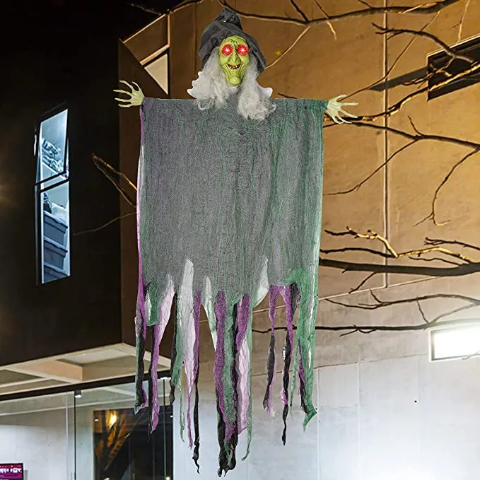 Joyin Hanging Witch with LED Eyes,Sound,Jittering 57.5in - Halloween Decorations