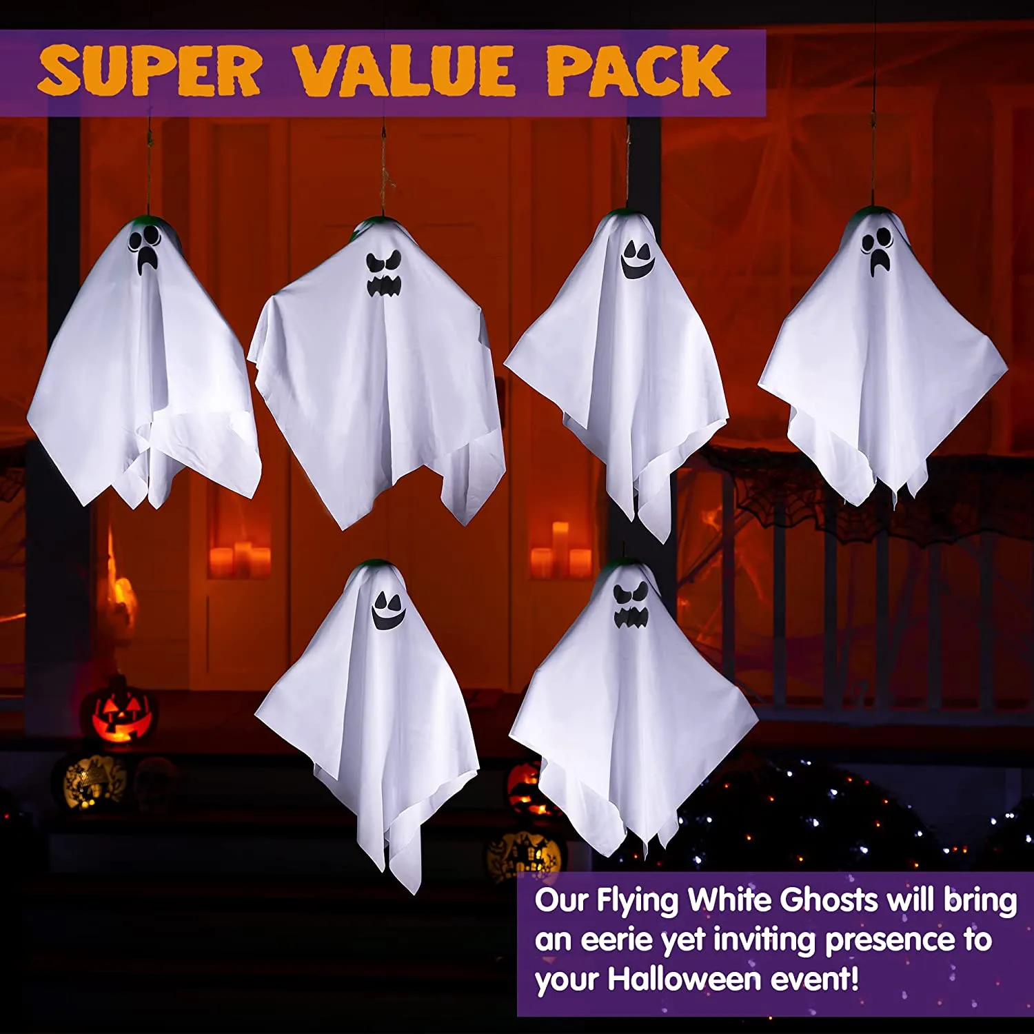 Joyin 6 PcsWhite Ghost (Mixed 3) 19in - Halloween Decorations 3 Joyin 6 PcsWhite Ghost (Mixed 3) 19in - Halloween Decorations - Image 3