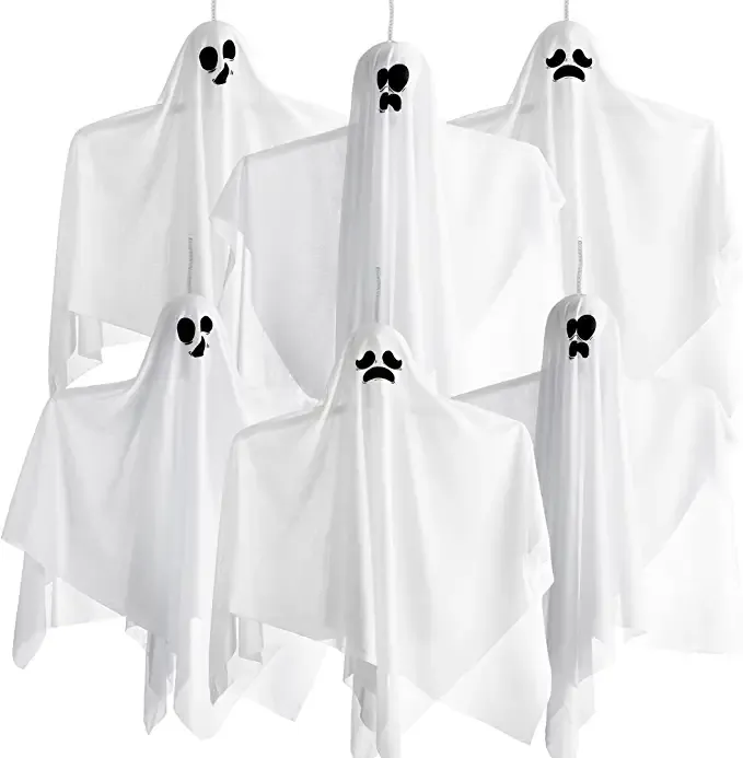Joyin 6Pcs White Ghost With Spring 27.5in - Halloween Decorations