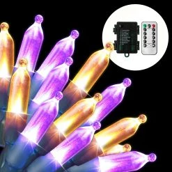 Joiedomi 2Pcs of Battery Powered Orange & Purple Green LED String Lights 17.3 ft - Halloween Decorations