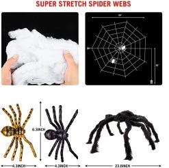 Joiedomi Light-up Purple Spider Web with 3 Spiders 59in - Halloween Decorations -Spooky Home Decor 98