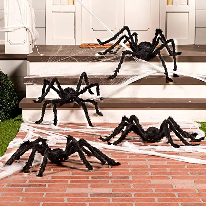 Joyin 4Pcs Black Hairy Spiders - Halloween Decorations