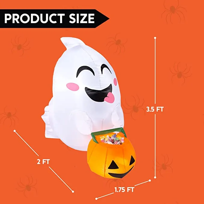 Joiedomi 3.5ft Cute Ghost Holding Candy Basket Halloween Inflatable - Halloween Decorations 5 Joiedomi 3.5ft Cute Ghost Holding Candy Basket Halloween Inflatable - Halloween Decorations - Image 5