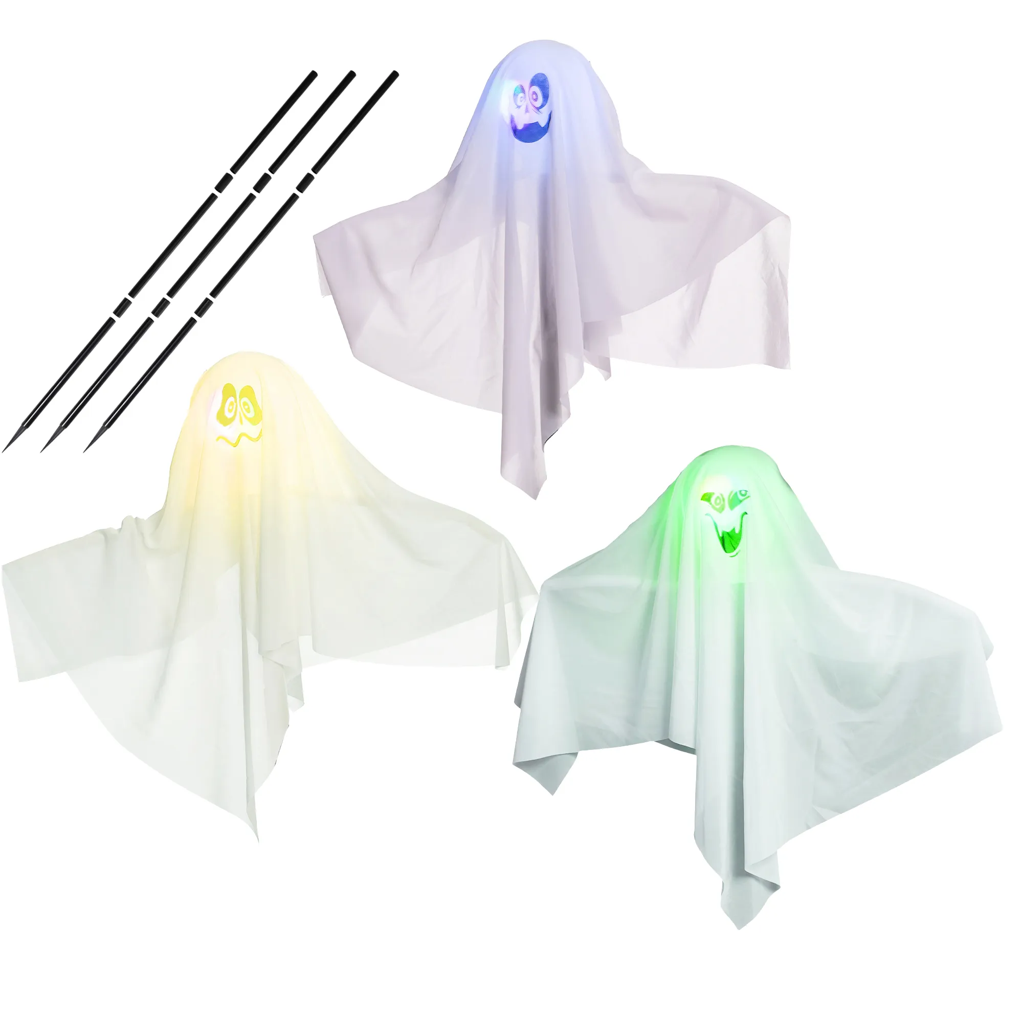 Joyin 3Pcs Ghost Hanging Lights with Stakes - Halloween Decorations 7 Joyin 3Pcs Ghost Hanging Lights with Stakes - Halloween Decorations - Image 7