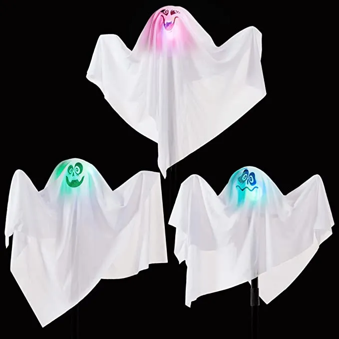 Joyin 3Pcs Ghost Hanging Lights with Stakes - Halloween Decorations 3 Joyin 3Pcs Ghost Hanging Lights with Stakes - Halloween Decorations - Image 3