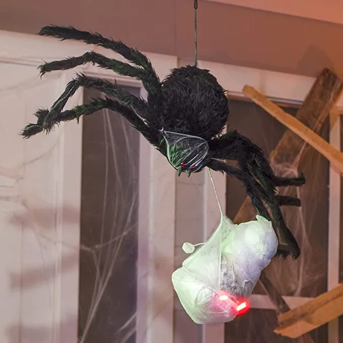 Joyin Halloween Light up Hanging Spider with Cocoon Decoration - Halloween Decorations