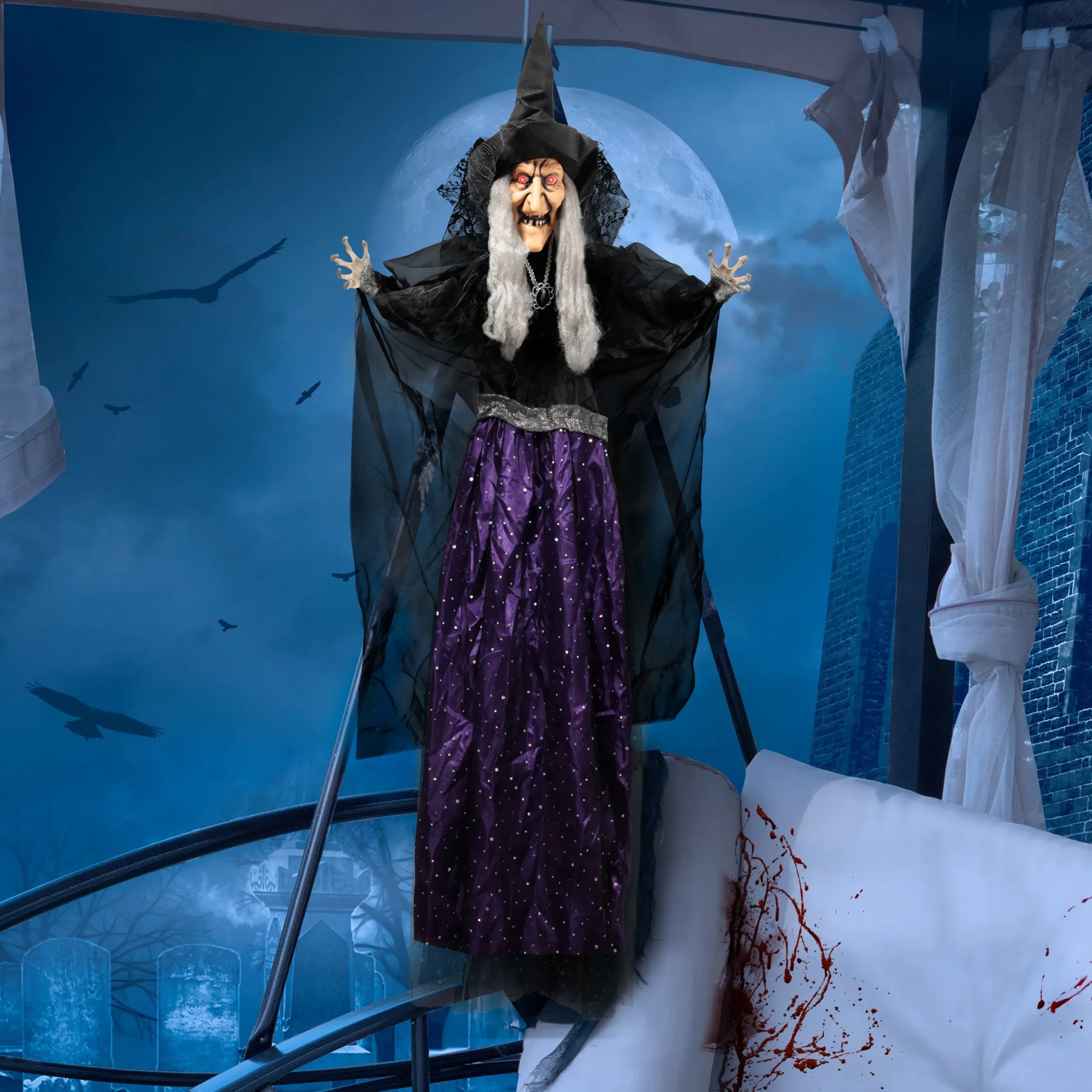 Joyin Hanging Animated Witch Halloween Decoration 47in - Halloween Decorations