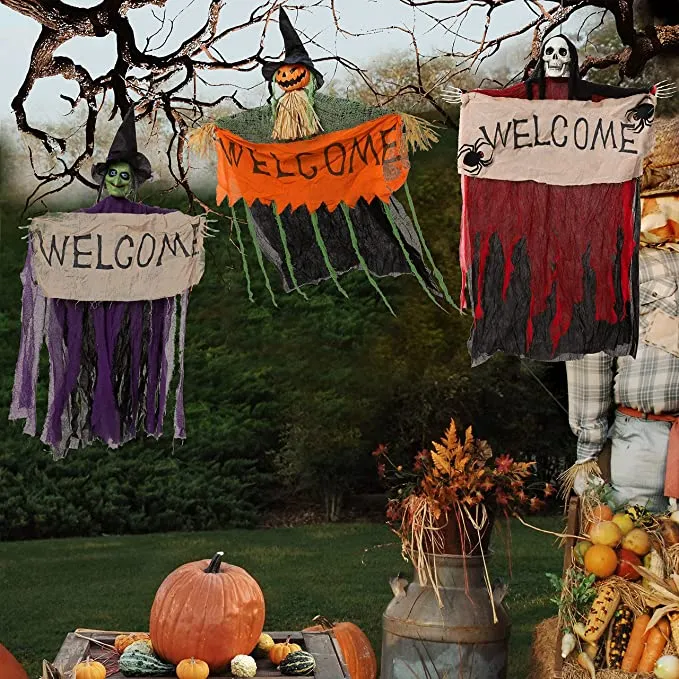 Joyin 3Pcs Hanging Decors with "Welcome" Banners 45in - Halloween Decorations