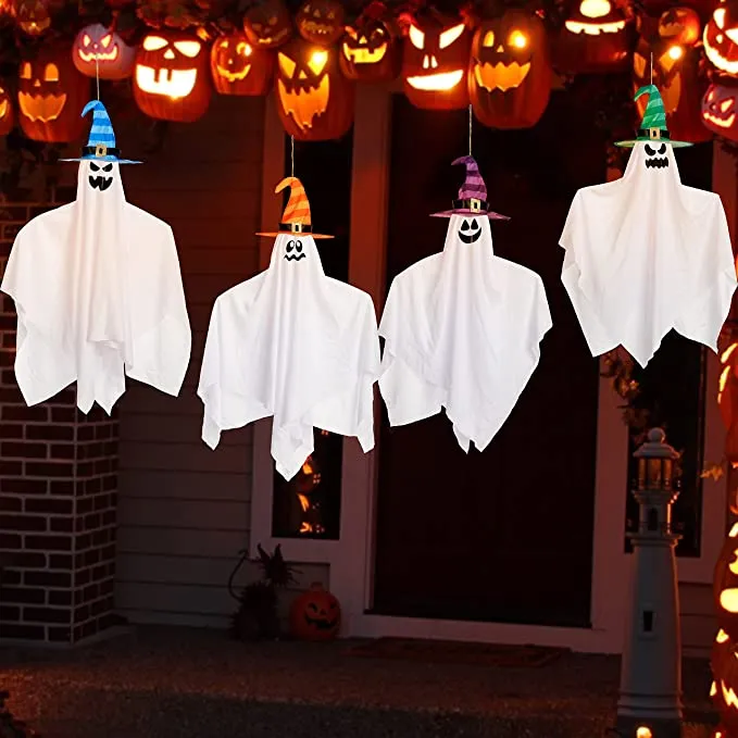 Joyin 4Pcs Hanging Ghost with Colorful Hat 27.5in - Halloween Decorations