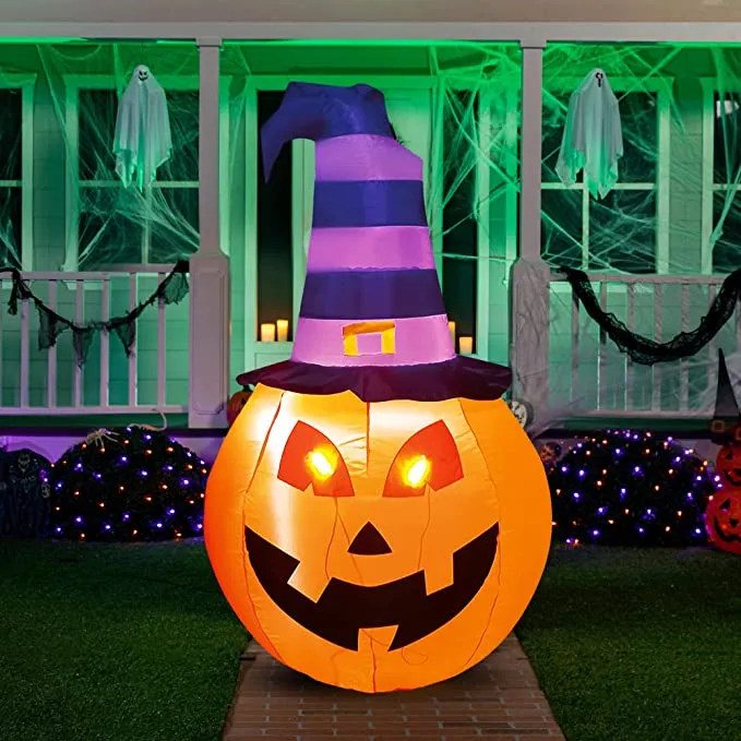 Joiedomi 5ft Inflatable LED Pumpkin with Witch Hat - Halloween Decorations