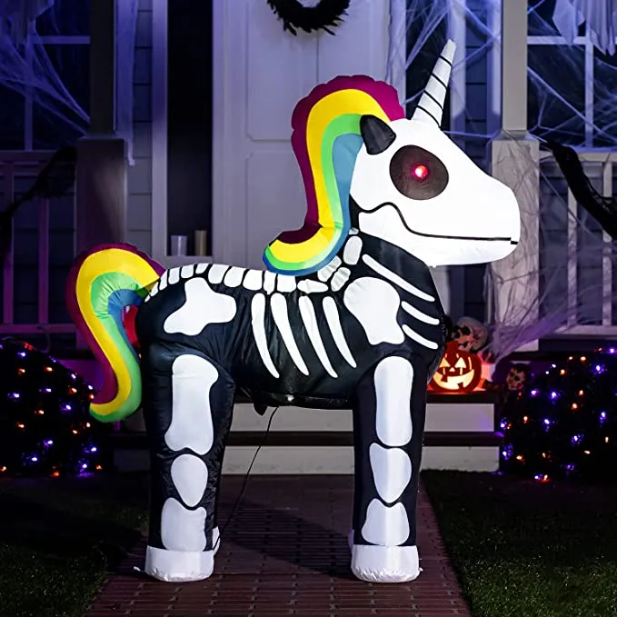 Joiedomi 5ft Inflatable LED Standing Skeleton Unicorn - Halloween Decorations