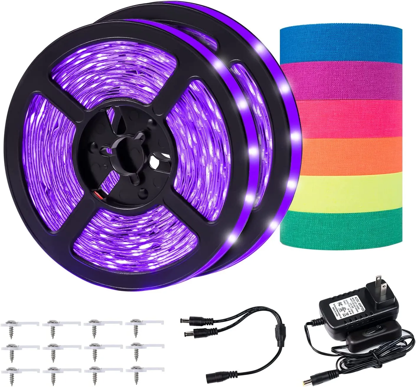 Joiedomi LED Black Light Strip Kit with 75ft UV Tape Blacklight Reactive 32.8ft - Halloween Decorations