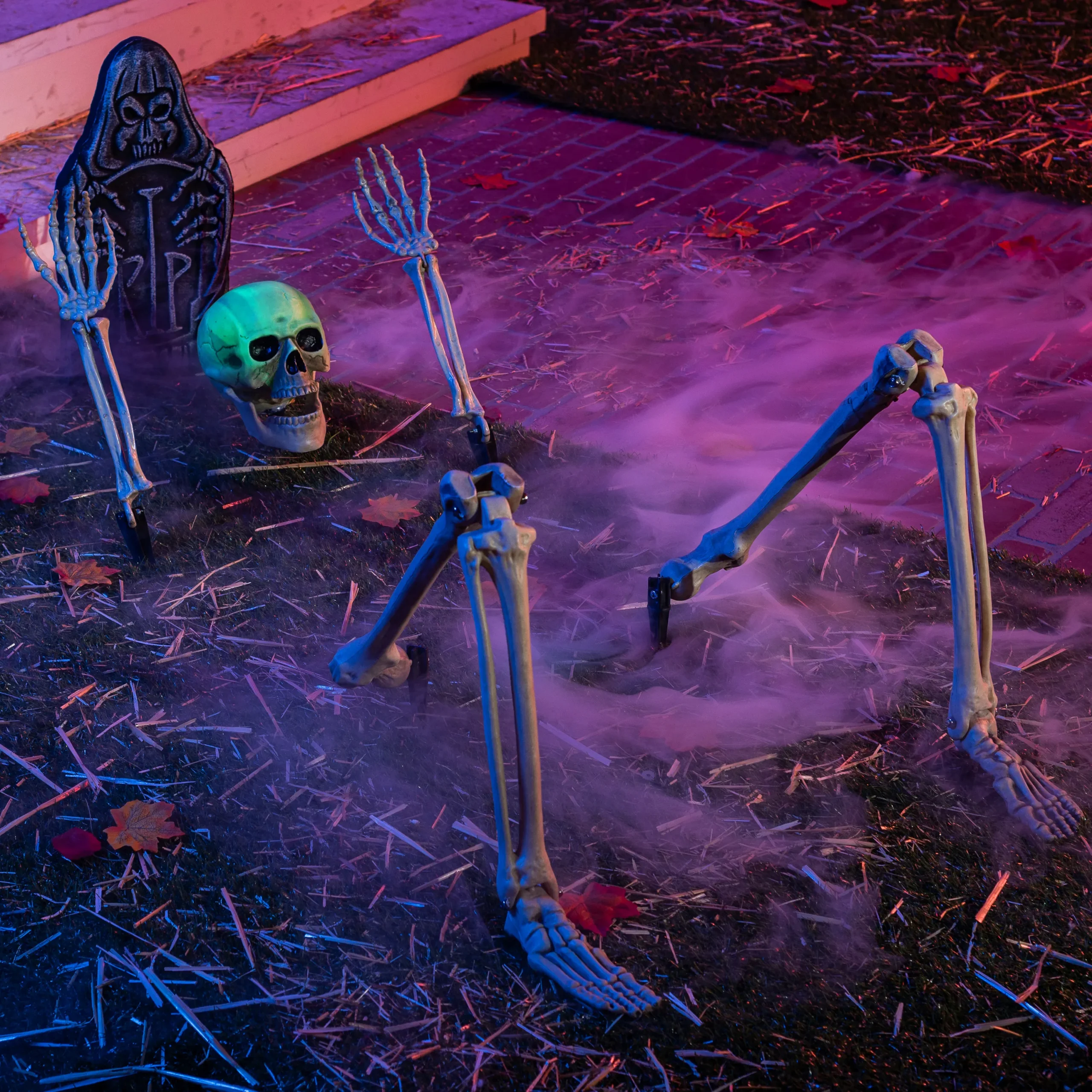 Joyin 5Pcs Lighted Skeleton Groundbreaker Yard Stakes (Green Light) - Halloween Decorations