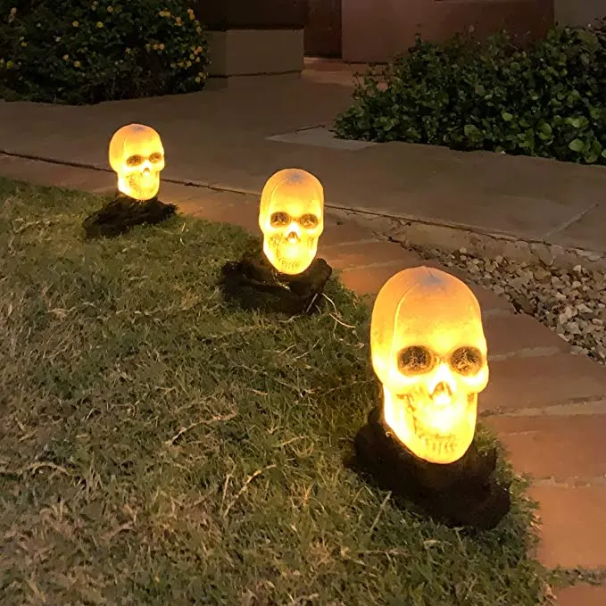 Joyin 3pcs Light up Halloween Skull Decorations - Halloween Decorations