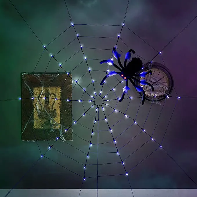 Joiedomi Purple Spider Web Light LED with Hairy Spider - Halloween Decorations