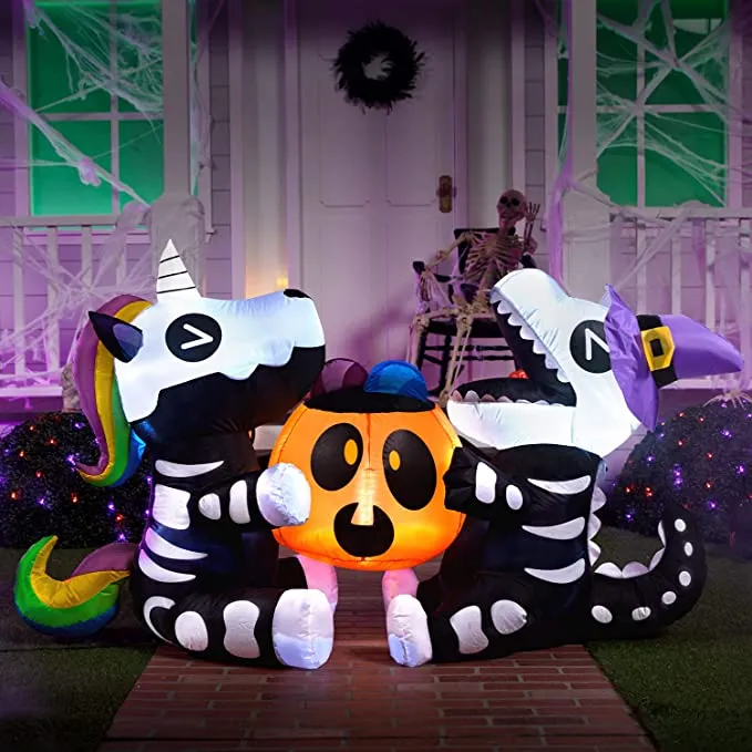 Joiedomi 6ft Sitting Skeleton Unicorn with Dinosaur Halloween Inflatable - Halloween Decorations