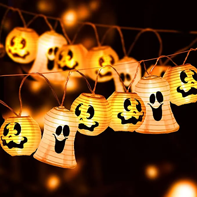 Joyin Smiling Pumpkin and Ghost Lantern String Lights - Halloween Decorations