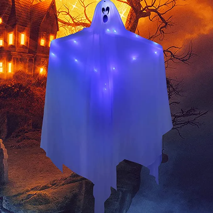Joyin White Hanging Ghosts with Blue LED Light 47in - Halloween Decorations